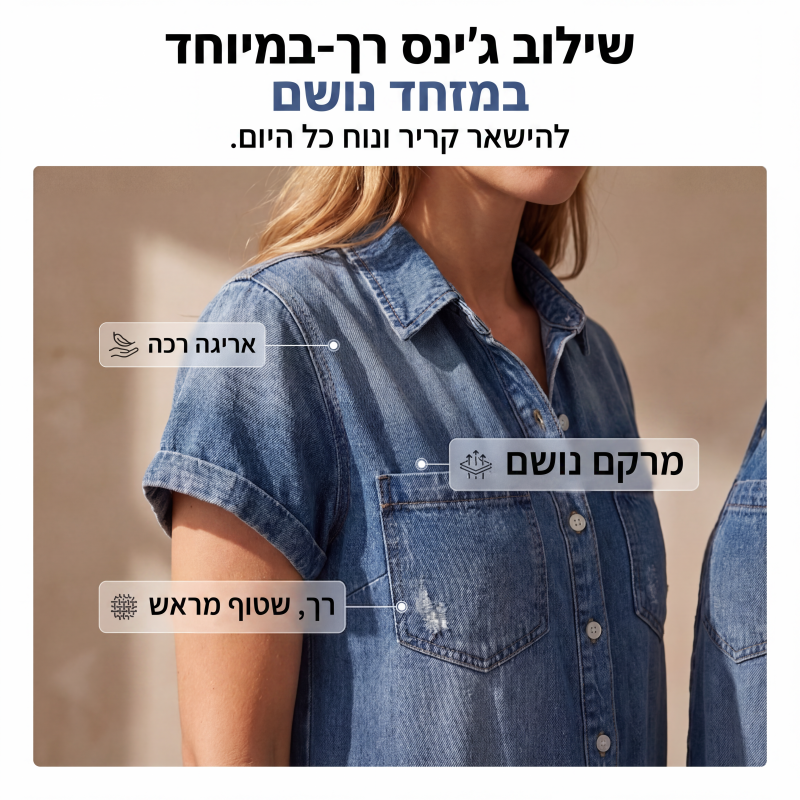 סרבל ג'ינס קצר שרוול קז'ואל לנשים