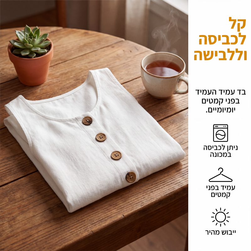 שמלה לנשים בצבע אחיד בעיצוב U-צוואר ללא שרוולים מכותנה ופישתן