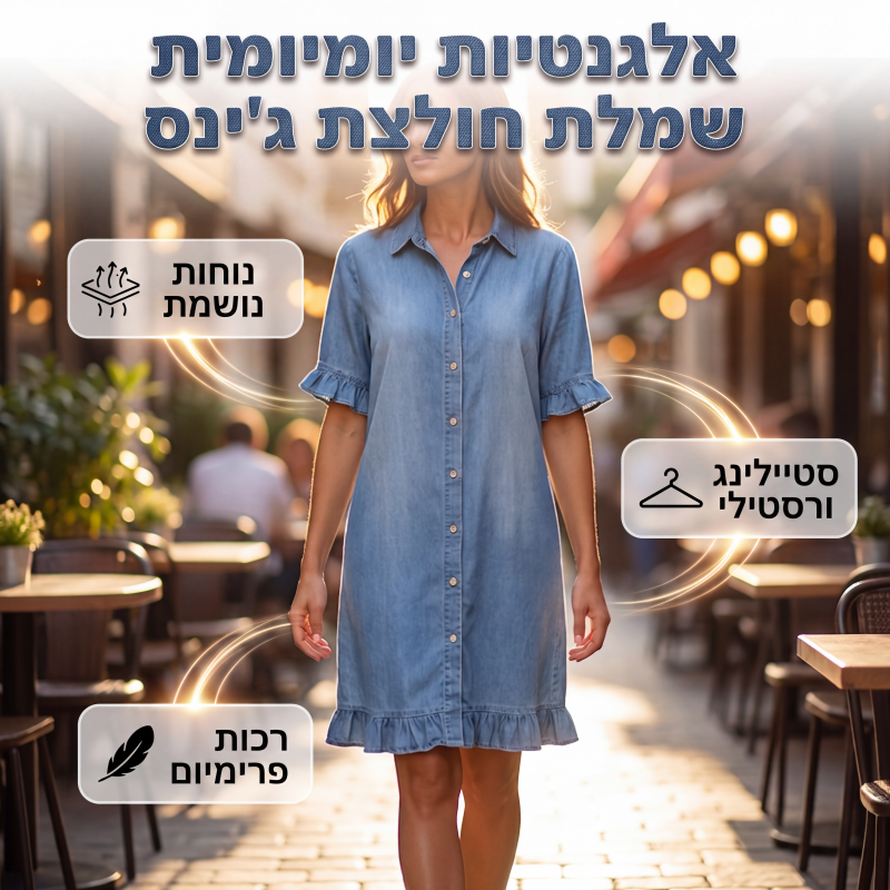 שמלת חולצת דנים בגזרה רופפת עם סלסולים