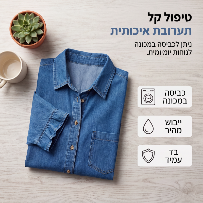שמלת חולצת דנים בגזרה רופפת עם סלסולים