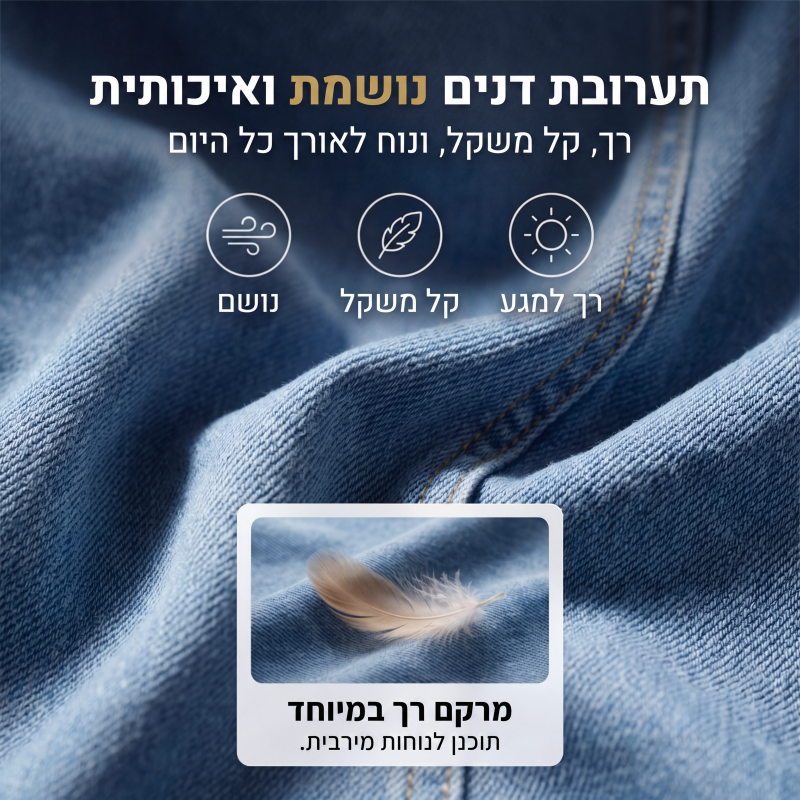 שמלת ג'ינס לנשים עם שרוול קצר וצווארון V