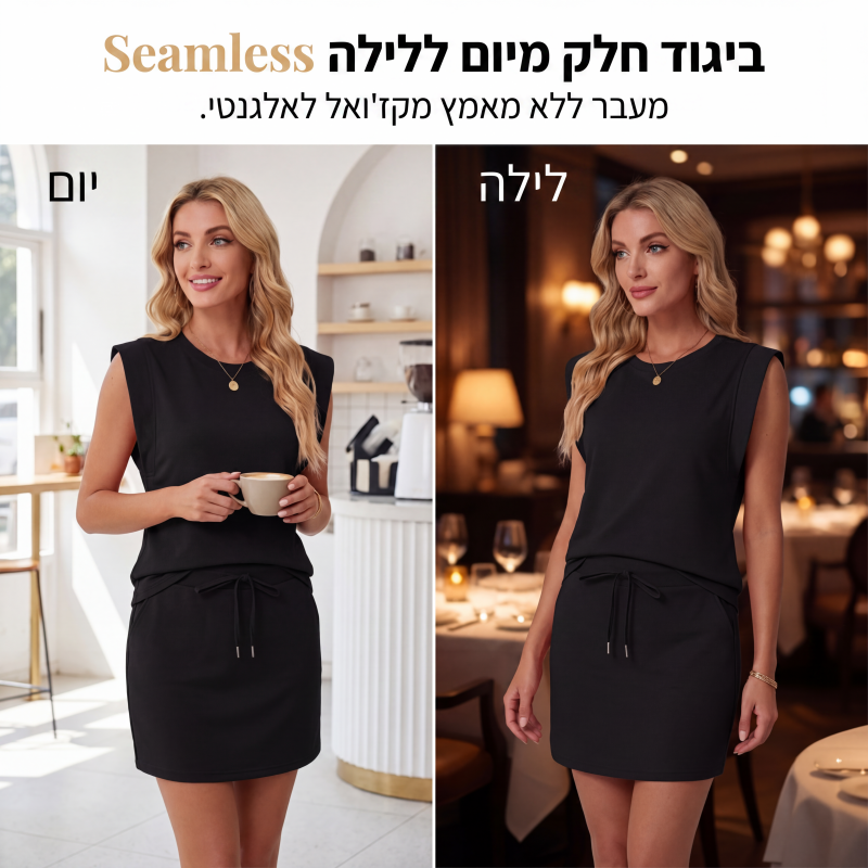 סט בגדים מודרני של חולצה ללא שרוולים וחצאית עם שרוך הידוק