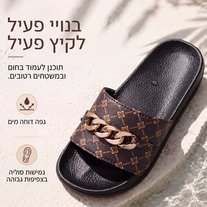 סנדלי קיץ מונוגרם ליוניסקס עם שרשרת מתכתית