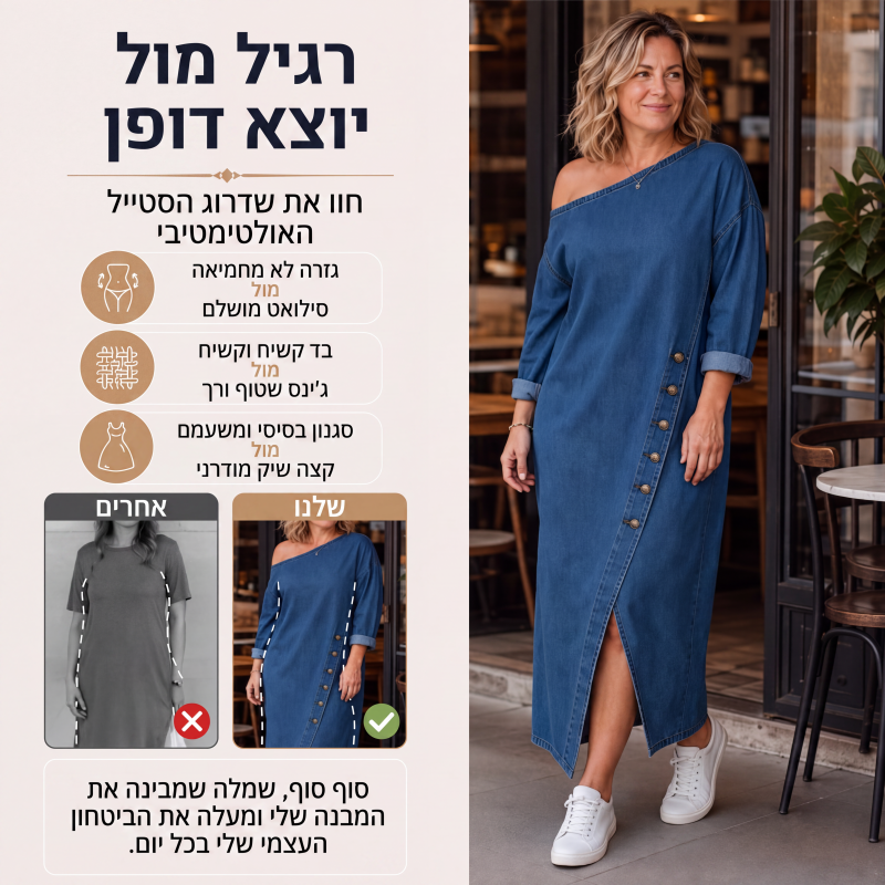 שמלת ג'ינס לנשים עם כתפיים חשופות