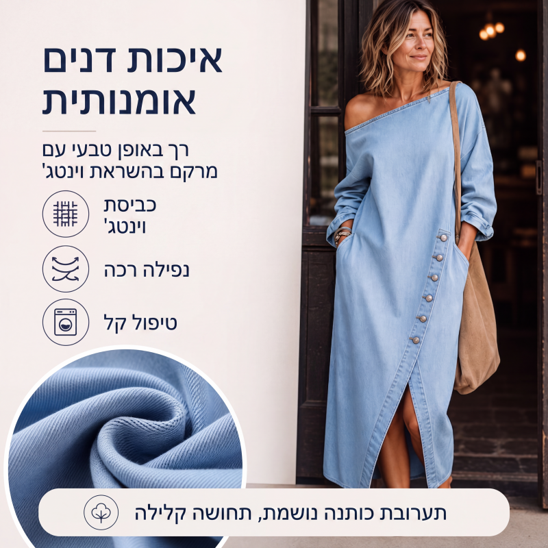 שמלת ג'ינס לנשים עם כתפיים חשופות