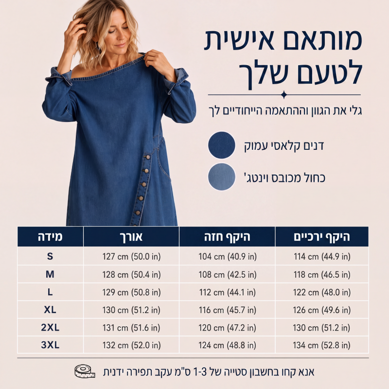 שמלת ג'ינס לנשים עם כתפיים חשופות