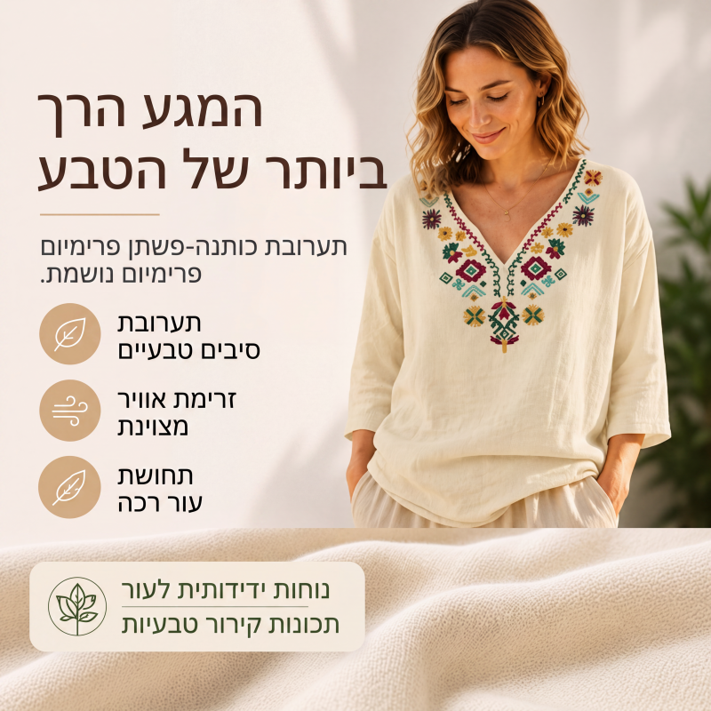חולצת נשים בעיצוב וינטג' עם רקמת פרחים וצווארון V