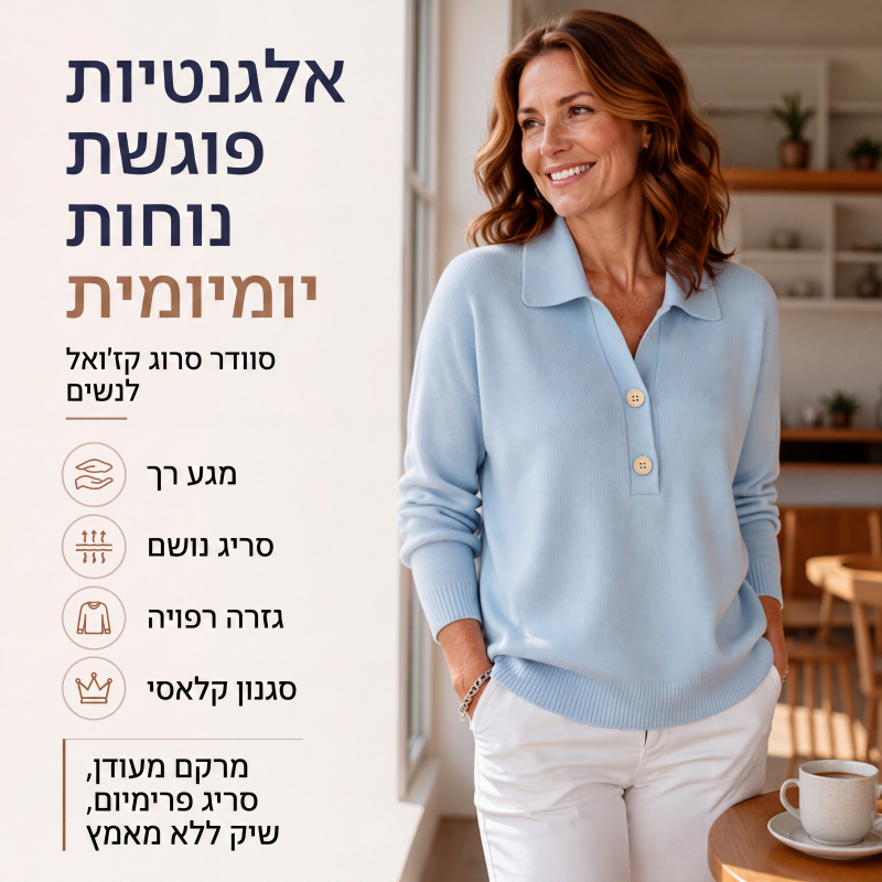 סוודר סריג נשי אלגנטי עם צווארון דש