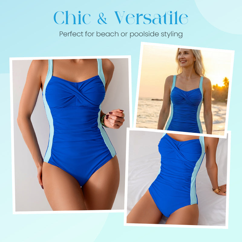 👙בגד ים חלק לנשים עם פיתול קדמי ✨שליטה בבטן, מדגש גזרת שעון חול, בד גמיש נוח לים 🏖️
