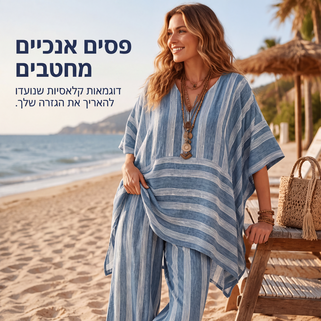 סט קז'ואל נשי רופף בעיצוב קו V ומפוספס, מורכב משני חלקים