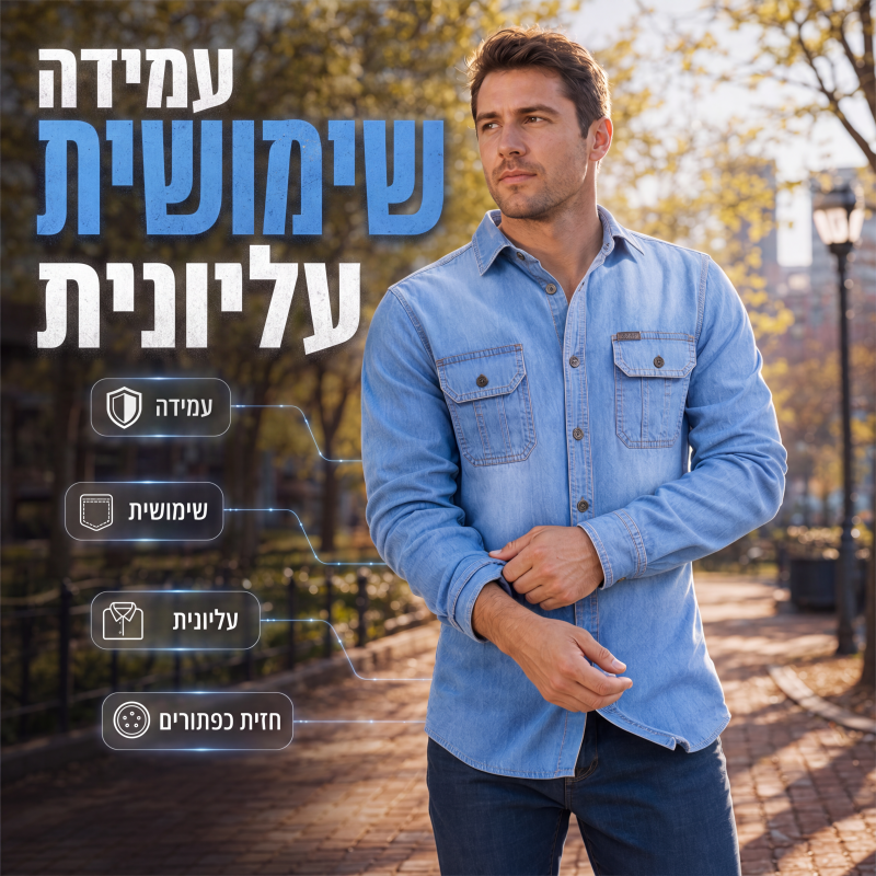חולצת דנים ארוכת שרוול קז'ואל לגברים