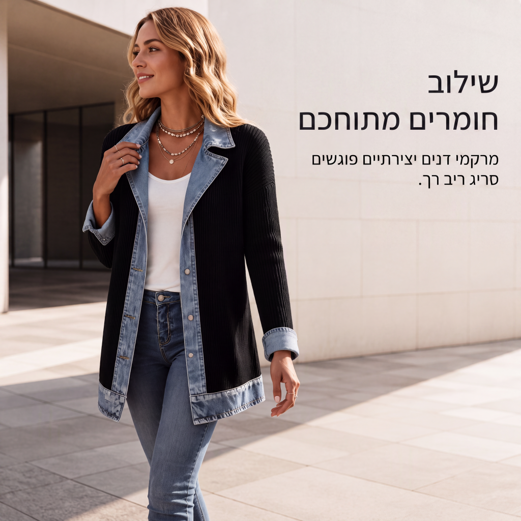 מעיל נשים אלגנטי מסריג מצולע עם חיבורי דנים