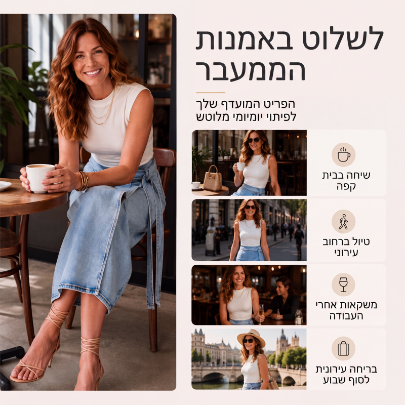 חצאית ג'ינס עטיפה עם קשירה צדית לנשים בסגנון וינטג'