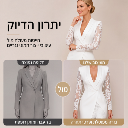 שמלת גוף עם שרוולי תחרה וצווארון V אלגנטית לנשים