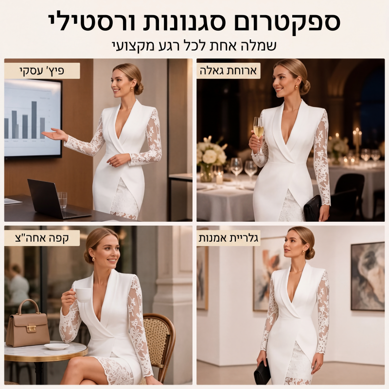 שמלת גוף עם שרוולי תחרה וצווארון V אלגנטית לנשים