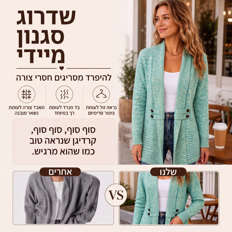 קרדיגן סריג דו-חזה קז'ואל לנשים