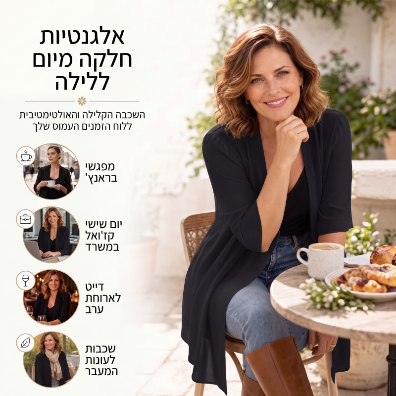קרדיגן שיפון קל משקל לנשים עם חזית פתוחה