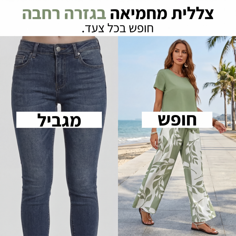 סט שני חלקים לנשים עם הדפס עלים ומכנסיים רחבים