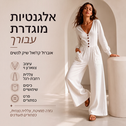 סרבל נשים עם צווארון V ושרוולים ארוכים