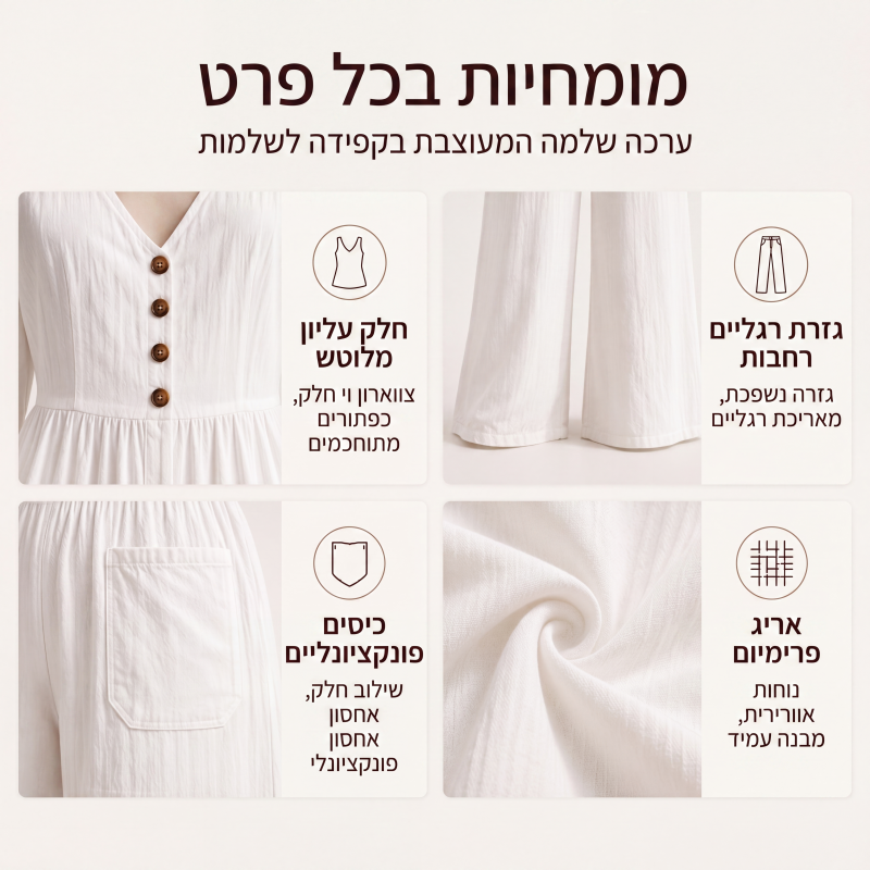 סרבל נשים עם צווארון V ושרוולים ארוכים