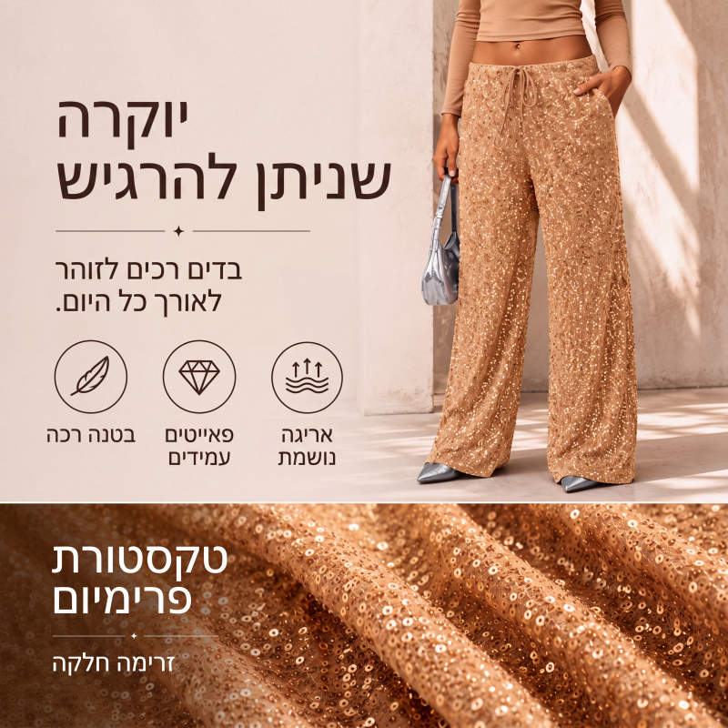 מכנסיים לנשים עם חגורה אלסטית ברגליים ישרות