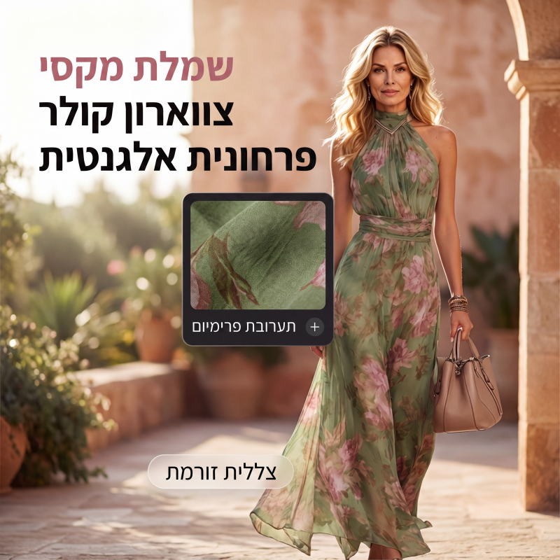 שמלת מקסי אלגנטית עם הדפס פרחים וצווארון הלטר
