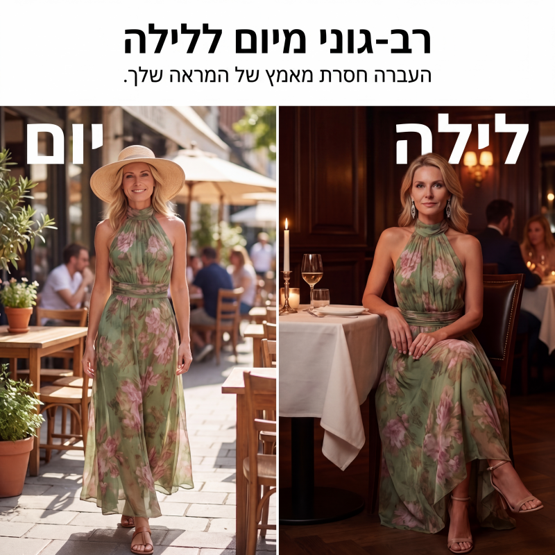 שמלת מקסי אלגנטית עם הדפס פרחים וצווארון הלטר