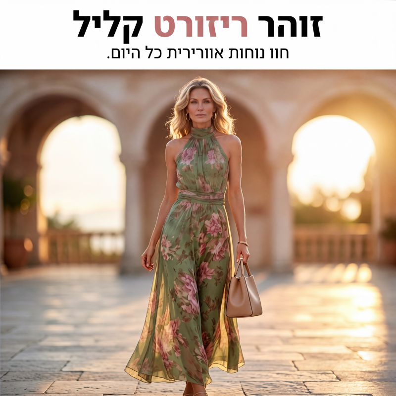 שמלת מקסי אלגנטית עם הדפס פרחים וצווארון הלטר
