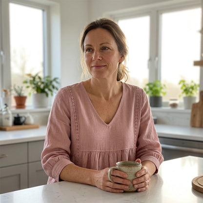 חולצת קז'ואל לנשים עם צווארון V ועיטור תחרה