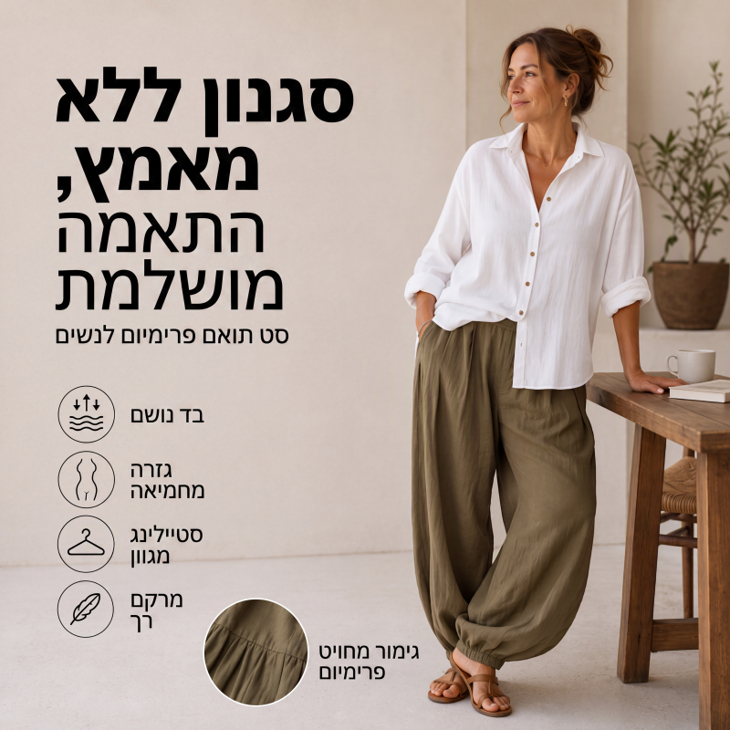 סט חולצה רופפת ומכנסיים מרופדים לנשים