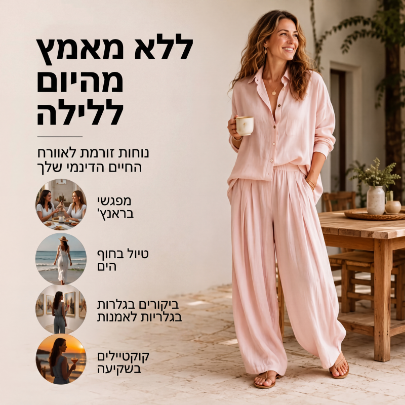 סט חולצה רופפת ומכנסיים מרופדים לנשים