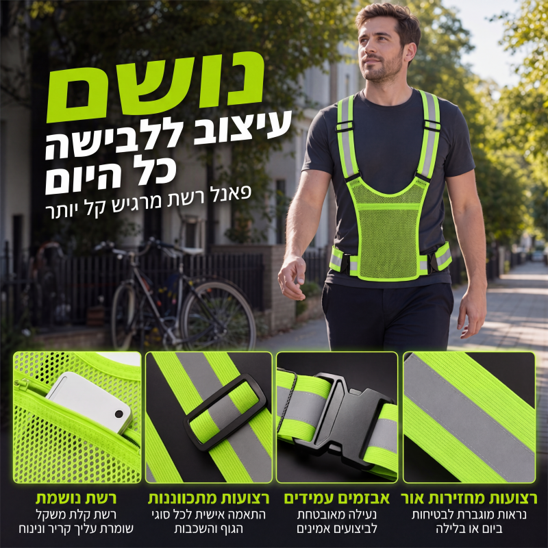 אפוד זריחה עם נראות גבוהה, ציוד בטיחות מותאם לריצה עם כיס