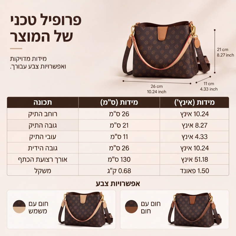 תיק באקט לנשים, תיק כתף וצד שיקי