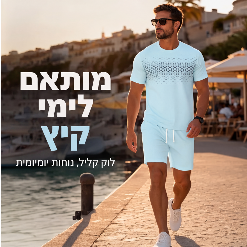 סט שני חלקים חולצת טישרט קז'ואל ומכנסיים קצרים לגברים
