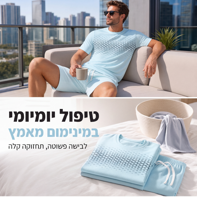 סט שני חלקים חולצת טישרט קז'ואל ומכנסיים קצרים לגברים