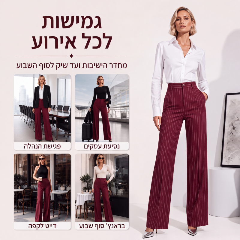 🍁קולקציית סתיו חדשה - מכנסיים רחבי פסים בגובה גבוה לנשים
