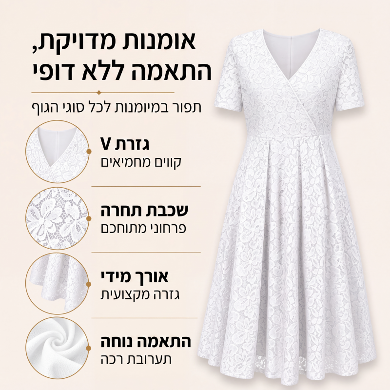 שמלת תחרה אלגנטית לנשים עם צווארון V