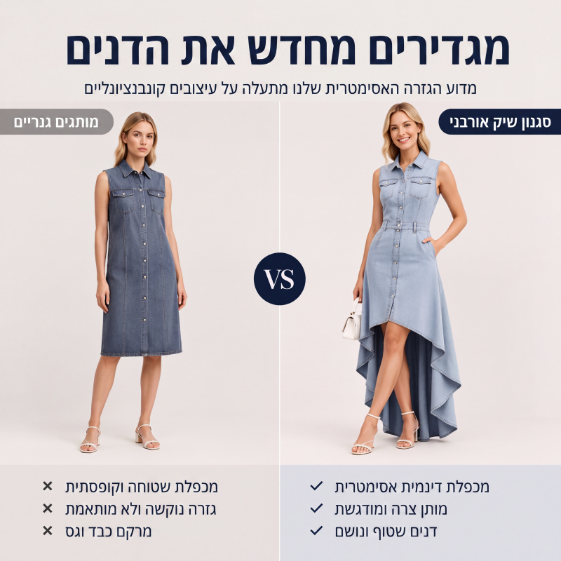 שמלת ג'ינס ללא שרוולים לנשים עם שוליים א-סימטריים