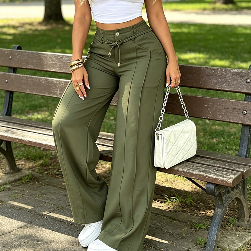 👖 מבצע מוגבל 50% הנחה! 💥 מכנסי גזרה ישרה מותן גבוה לנשים – תפר קדמי, גב אלסטי, רב-שימושי ✨