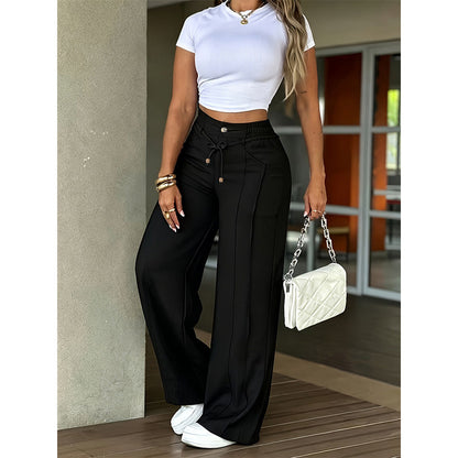 👖 מבצע מוגבל 50% הנחה! 💥 מכנסי גזרה ישרה מותן גבוה לנשים – תפר קדמי, גב אלסטי, רב-שימושי ✨