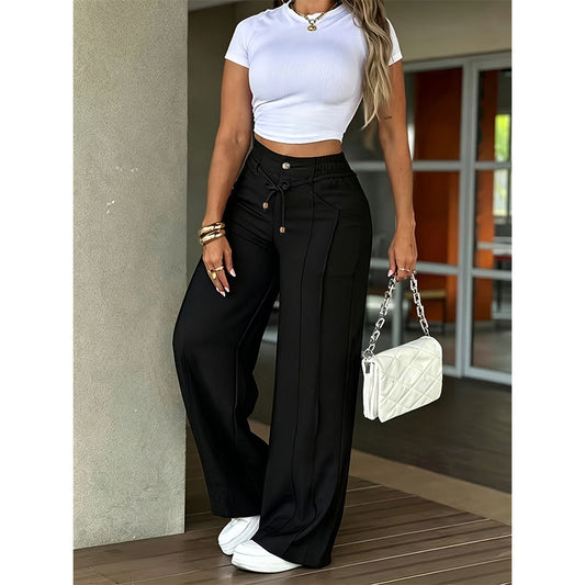 👖 מבצע מוגבל 50% הנחה! 💥 מכנסי גזרה ישרה מותן גבוה לנשים – תפר קדמי, גב אלסטי, רב-שימושי ✨