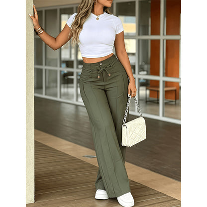👖 מבצע מוגבל 50% הנחה! 💥 מכנסי גזרה ישרה מותן גבוה לנשים – תפר קדמי, גב אלסטי, רב-שימושי ✨