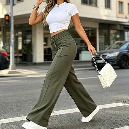 👖 מבצע מוגבל 50% הנחה! 💥 מכנסי גזרה ישרה מותן גבוה לנשים – תפר קדמי, גב אלסטי, רב-שימושי ✨