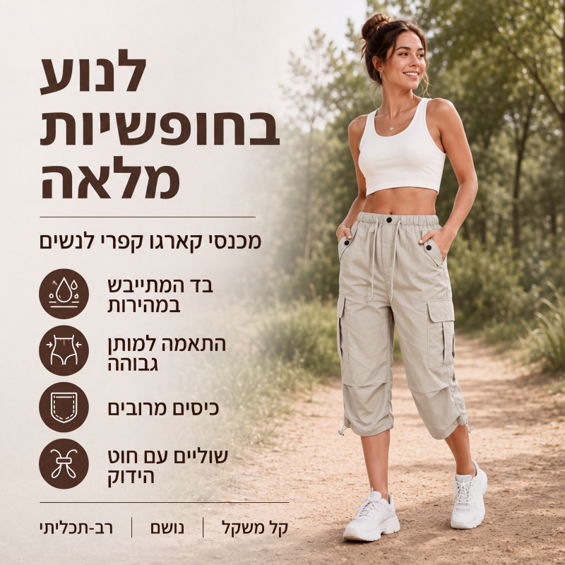 מכנסי קאפרי קלים לנשים מתייבשים במהירות עם כיסים