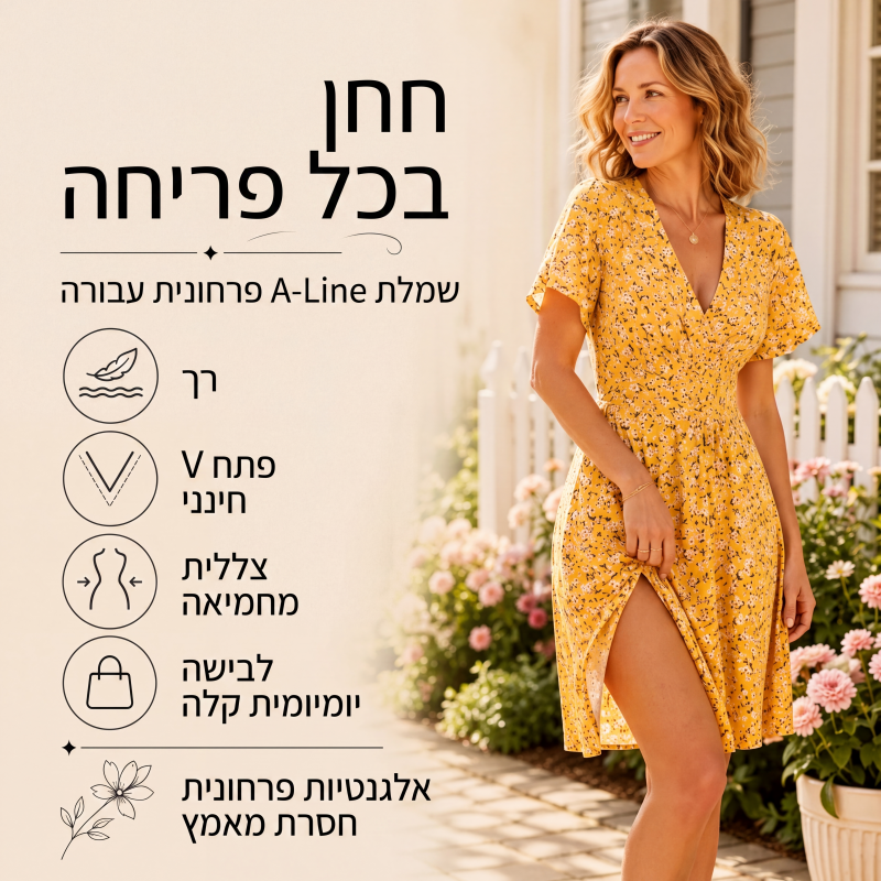 שמלת קיץ לנשים עם צוואר V ודגמי פרחים