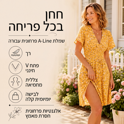 שמלת קיץ לנשים עם צוואר V ודגמי פרחים