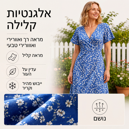 שמלת קיץ לנשים עם צוואר V ודגמי פרחים