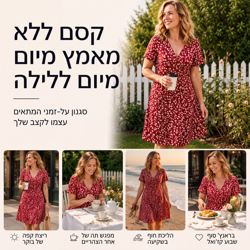 שמלת קיץ לנשים עם צוואר V ודגמי פרחים