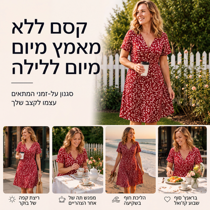 שמלת קיץ לנשים עם צוואר V ודגמי פרחים