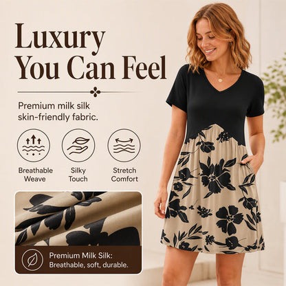 Women's V Neck Short Sleeve Midi Dress